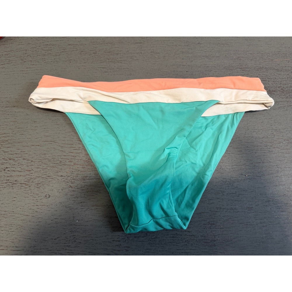 L Space Bitsy Cut Colorblock Bikini Bottom Teal Peach Cream Small